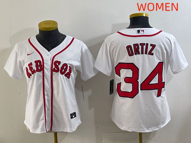Women 2025 Boston Red Sox #34 Ortiz White Game Nike MLB Jersey style 1